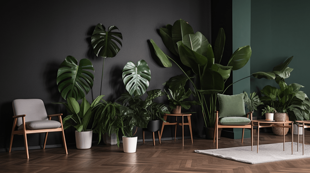 Obraz dużych roślin, które wnoszą świeżość i naturę do pomieszczenia
