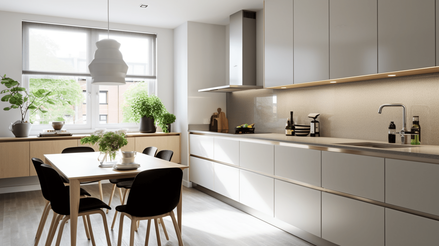 Obraz nowoczesnej kuchni, która łączy najnowsze trendy projektowe z praktycznymi rozwiązaniami